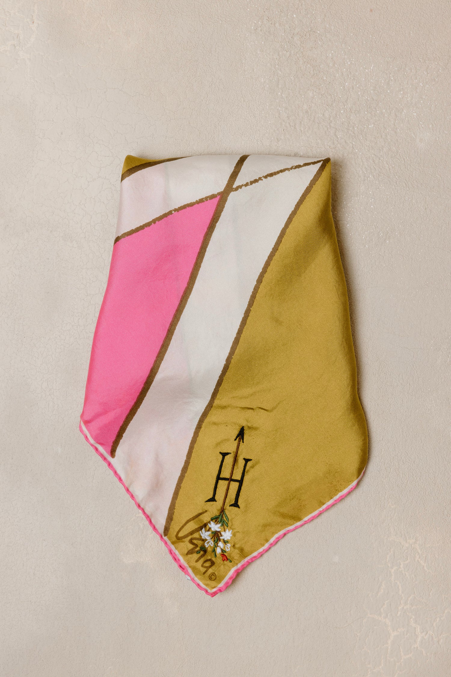 Medium Pink & Chartreuse Silk Scarf