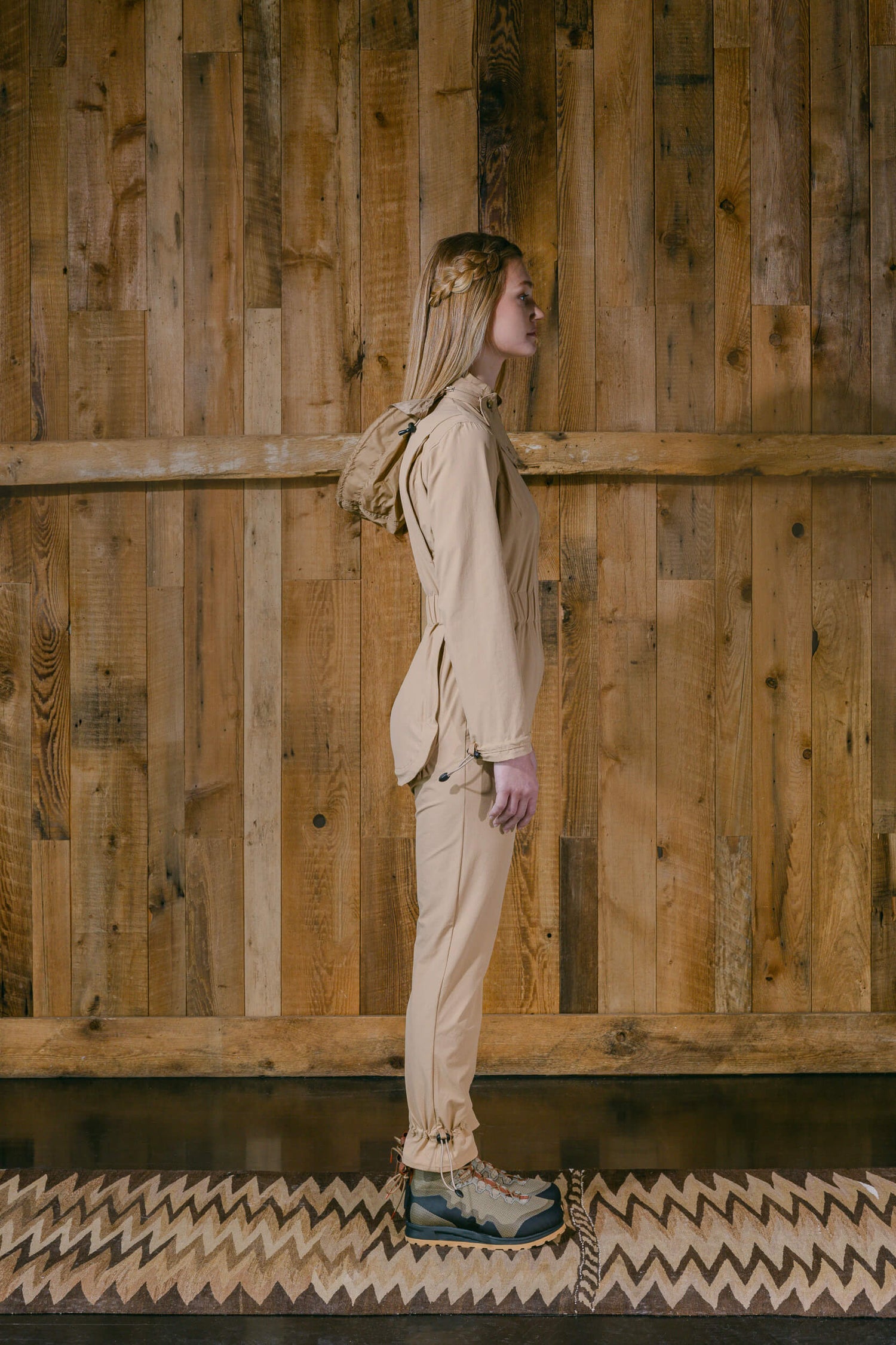 The Huntress Outdoor Tackle Suit side view in Dune
