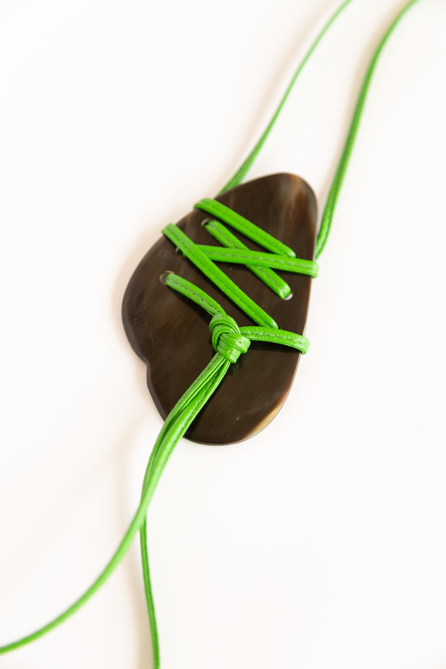 Green Leather & Horn Pendant Necklace