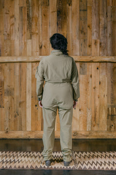 The Huntress Outdoor Tackle Suit back view in Sage