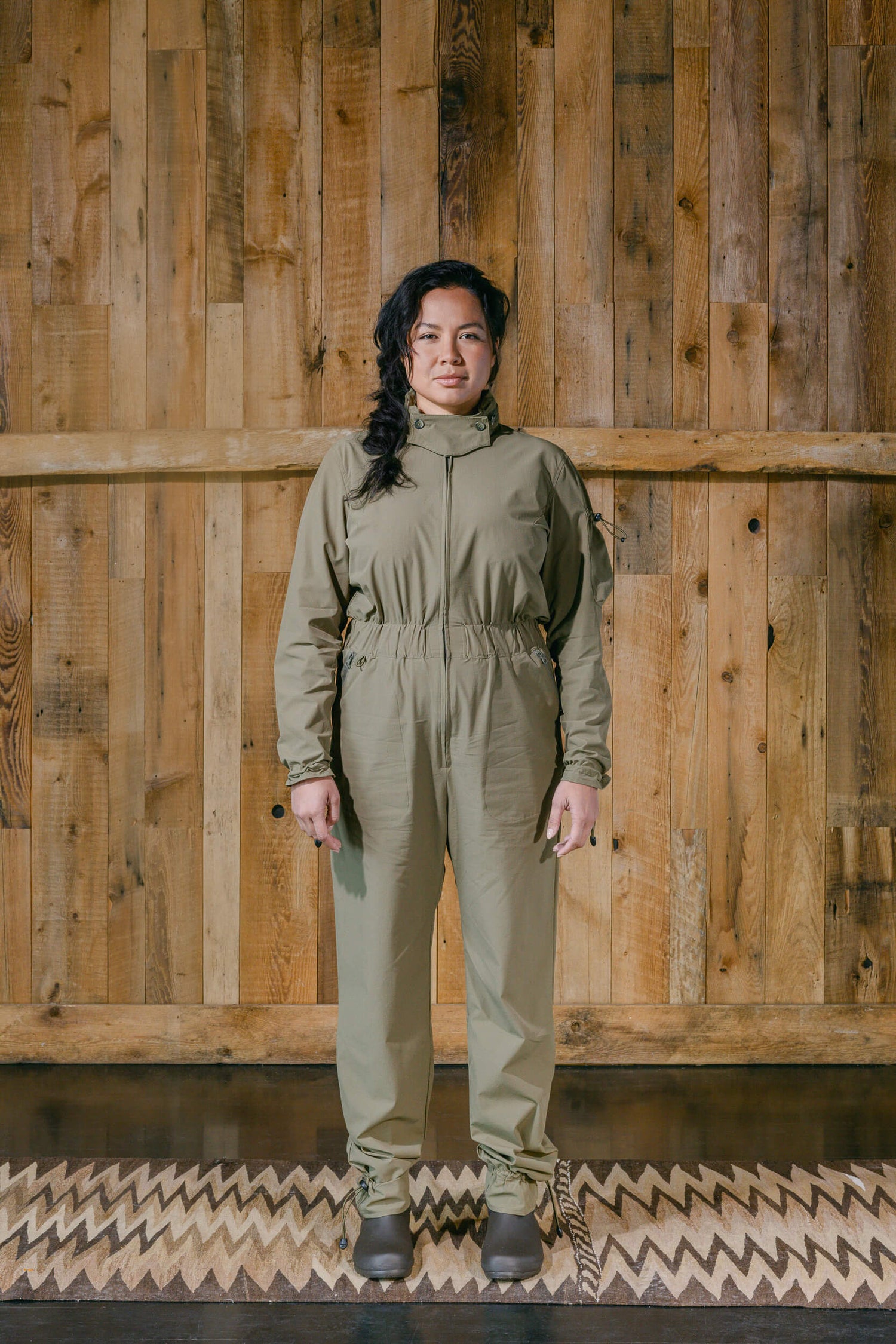 The Huntress Outdoor Tackle Suit front view in Sage