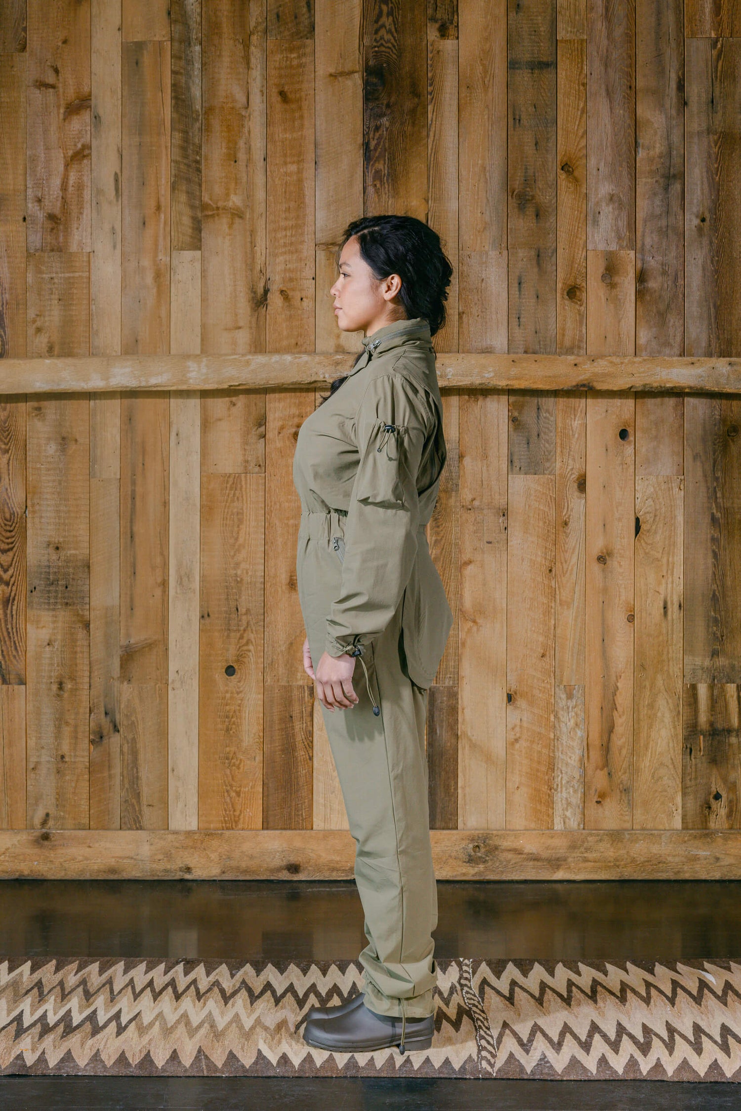 The Huntress Outdoor Tackle Suit side view in Sage